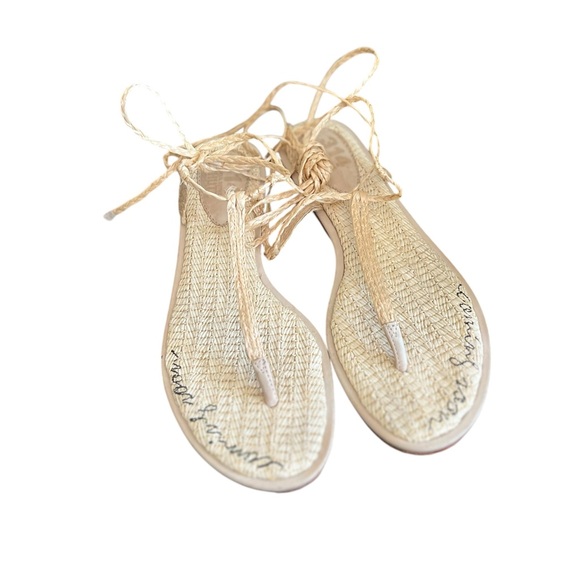 SCHUTZ 314 Straw Embroidered Woven Wrap Gladiator Thong Sandals - Picture 2 of 11